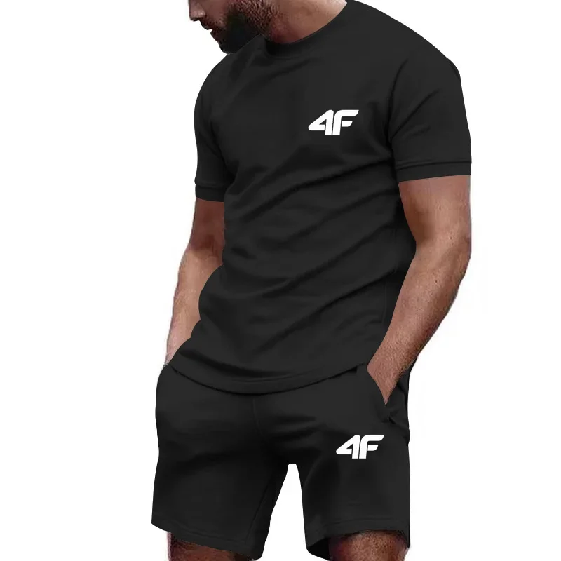 

Summer men's short-sleeved T-shirt + five-point shorts two-piece set, men's fitness sportswear and sportswear are low-priced