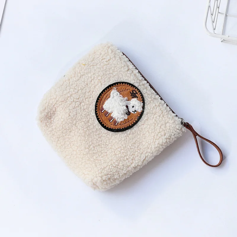 Lambswool Small Cosmetic Bag Cute Sheep Plush Makeup Organizer Pouch Kawaii Pencil Case Bags Travel Girl Coin Purse Storage Bag