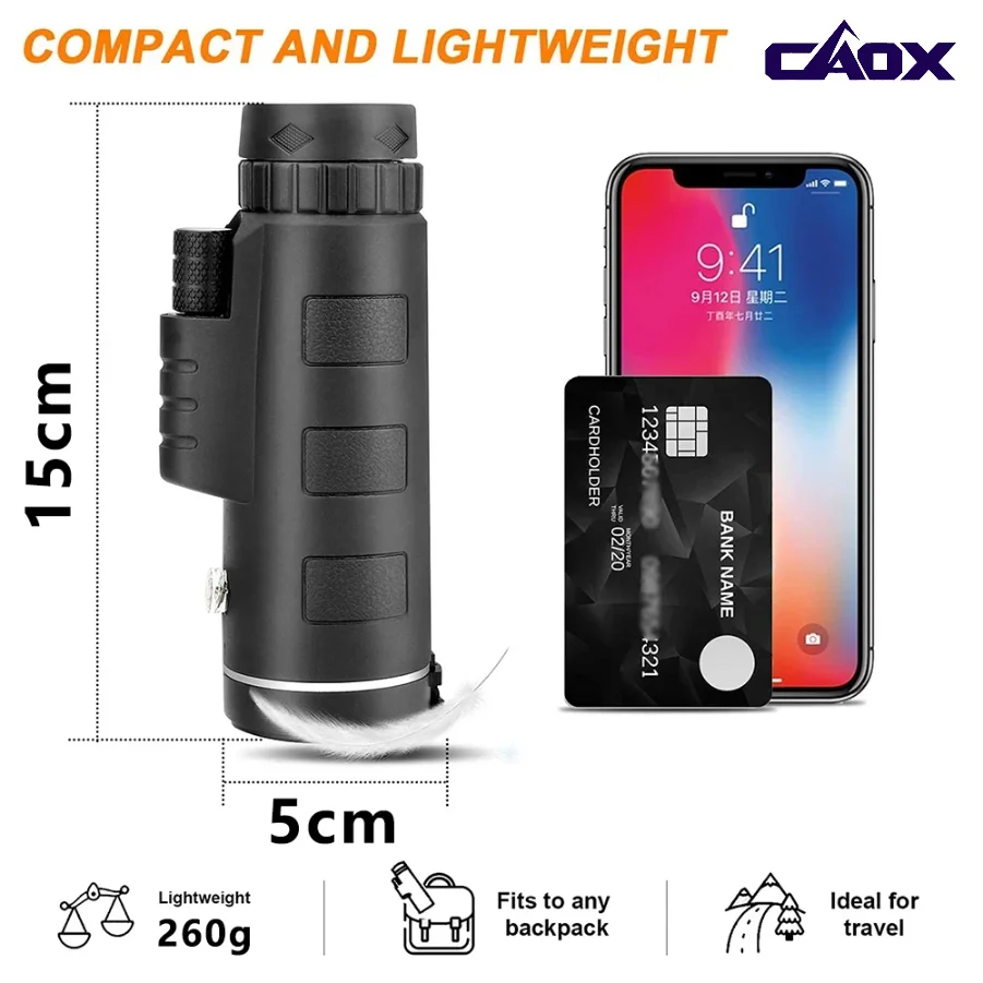 

40X60 HD Professional Telescope Monocular Night Powerful Binoculars Waterproof Mini Pocket Zoom with Smartphone Hunting Camping