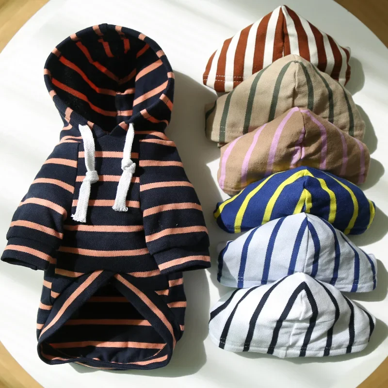 Pet Clothes Dog Cat Spring and Autumn Dog Hoodie Striped Simple Style Dogs Accessories