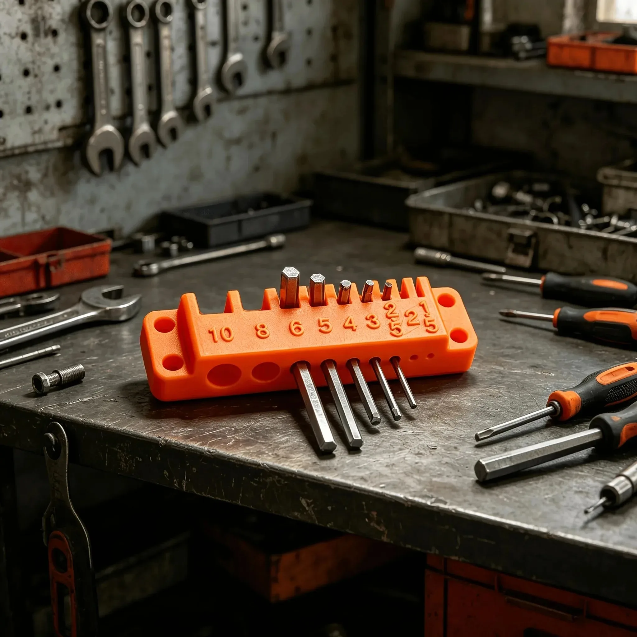 10 Sizes Numbered Hex Socket Organizer, Punch-Free Wall Mount Tool Storage Rack for Pegboard Workshop