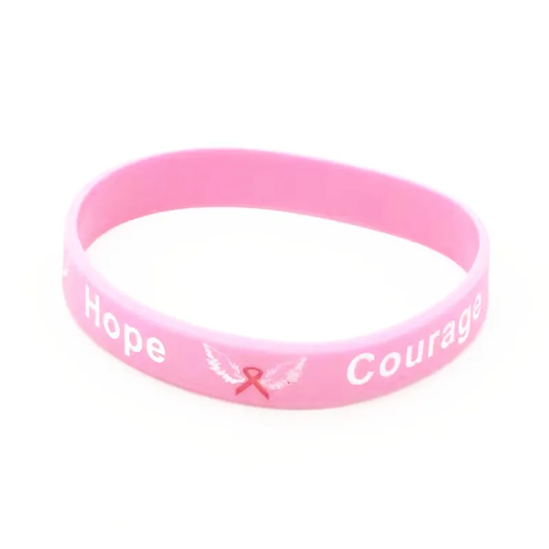 Bracelet en caoutchouc avec ruban de force, vers de sensibilisation au cancer du sein, bracelet en silicone, espoir, foi, courage, 1PC