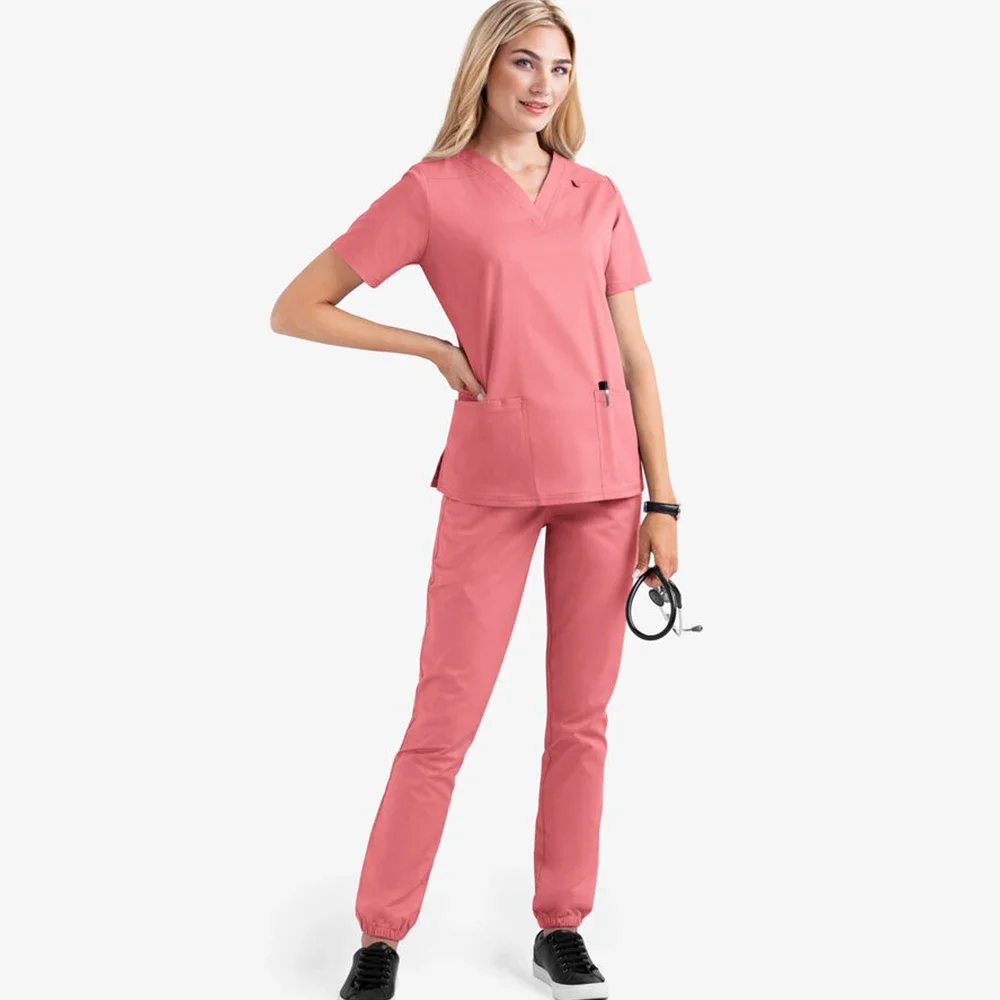 Mulheres manga curta decote em v enfermagem conjunto, Uniforme Scrubs, Terno Multicolor, Spa Uniformes, Pet Grooming, Médico Workwear