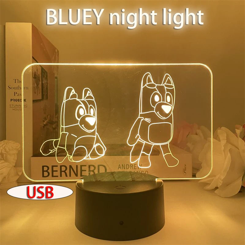 Ночник с 3D-иллюзией из мультфильма «Синий/Бинго» с USB и умным сенсорным экраном, декоративная лампа для комнаты, подарки на день рождения, День святого Валентина, Рождество