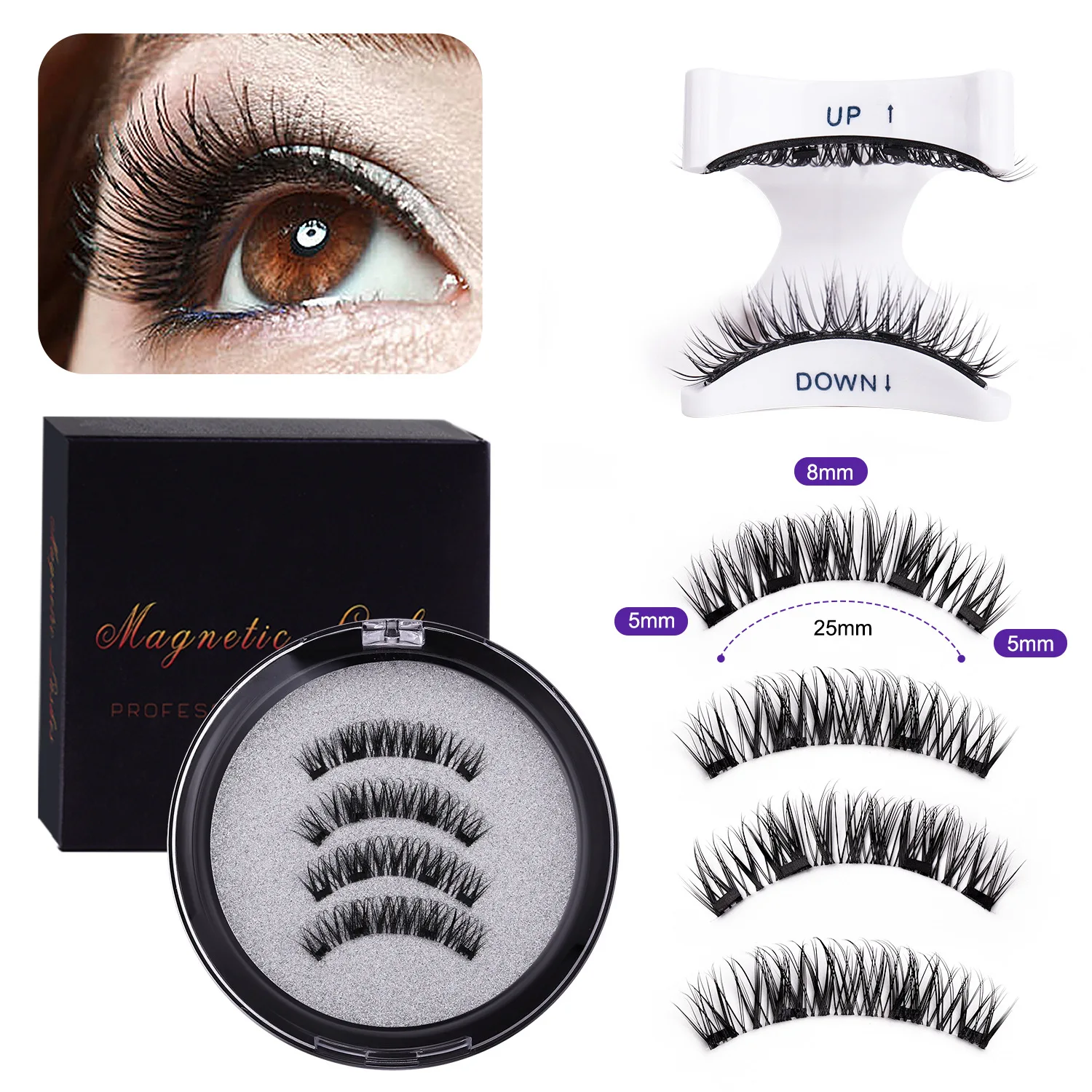 @**3D Magnetic Eyelashes Set Voluminous False Eyelashes with Hard Stems All in One Box for Amazon Best Sellers88