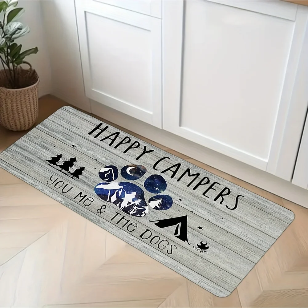 

Happy Campers Dog Paw Carpet Mat Rug Home Decor Long Hallway Kitchen Camping Outdoor Pattern Floor Wilderness Indoor Mat