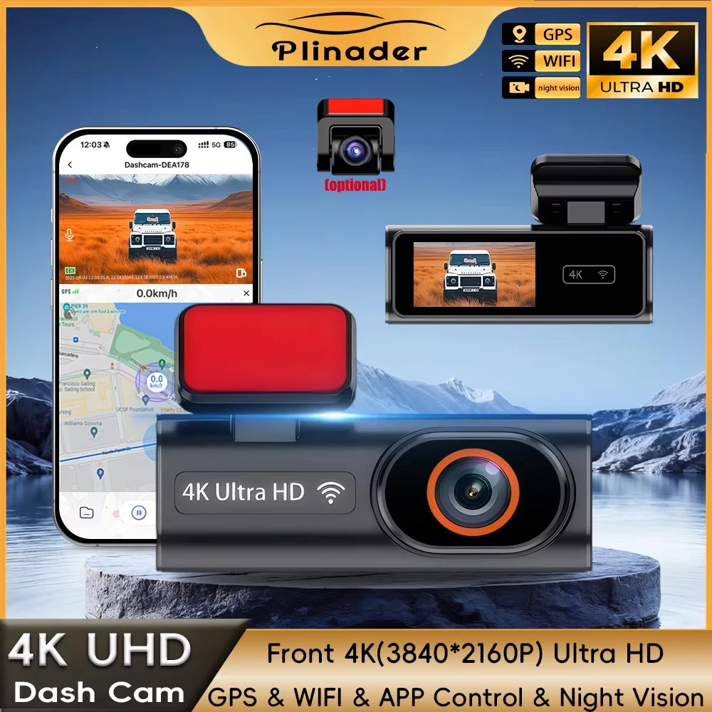 Plinader Dash Cam WIFI GPS Mini CAR DVR أمامي 4K وخلفي 1080P عدسة مزدوجة صندوق أسود كاميرا غرفة للرؤية الليلية 24H شاشة ركن السيارة #1