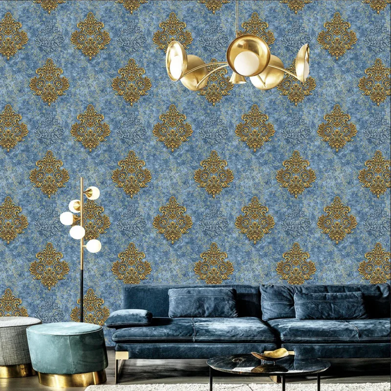 European Embossed Damascus Wallpaper Factory PVC Waterproof Wallpaper for Living Room Bedroom TV Background Wall