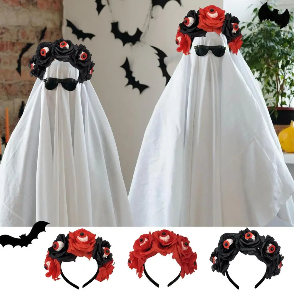 

Eyeball Headband Handmade Halloween Hair Hoop with Simulated Eyeball Rose Horror Elastic Headband for Head Accessory