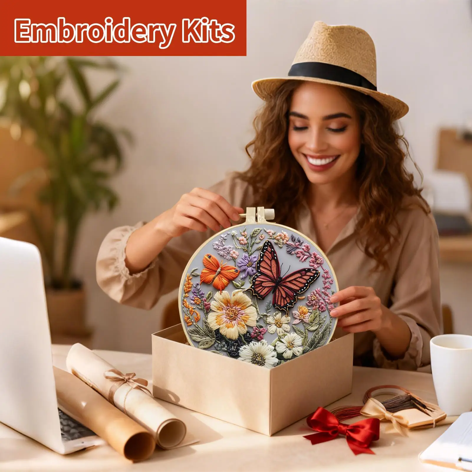 Embroidery Kit Butterfly Colorful Ornament Embroidery Kit With Pattern For School Project Learning Entertainment Practice Learn