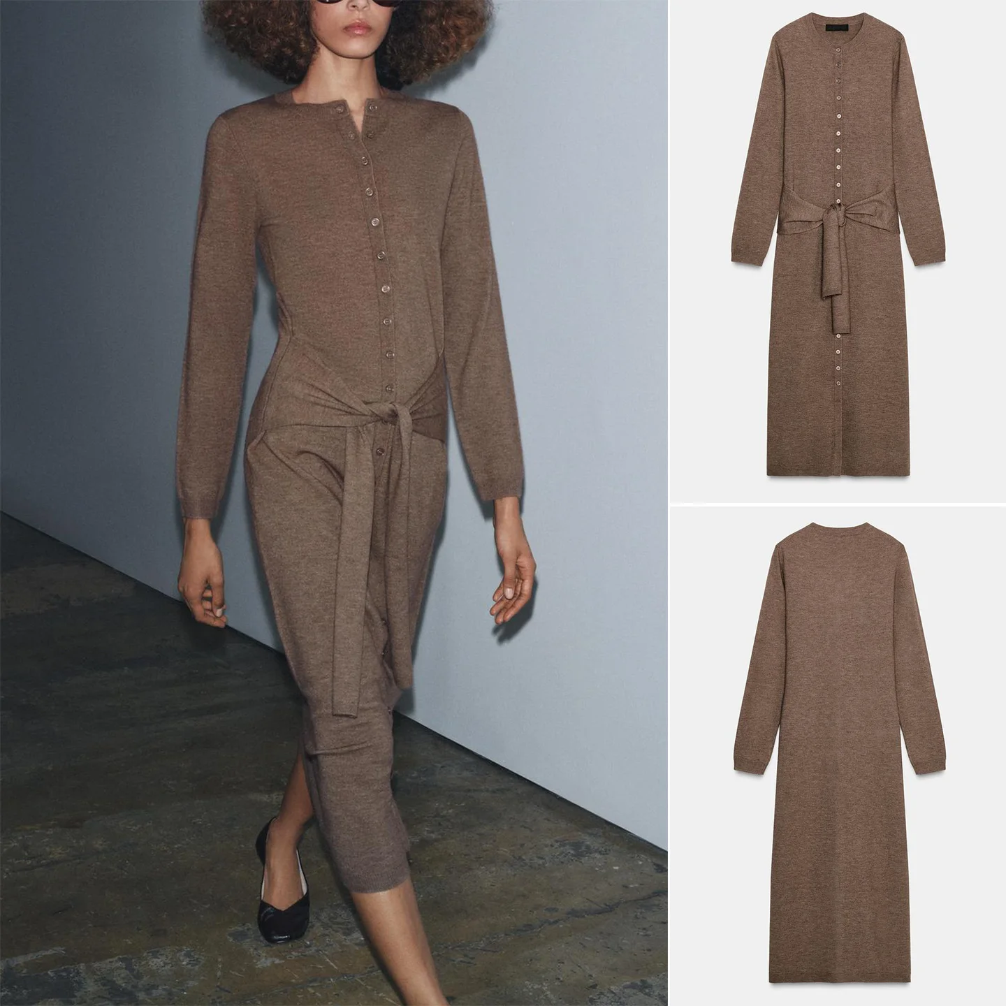 Inverno delle nuove donne delle vacanze Sle lungo Sve rotondo Ne lavorato a maglia Midi Dr con cintura Ciwalk gonna da fata chiusura a bottone singolo