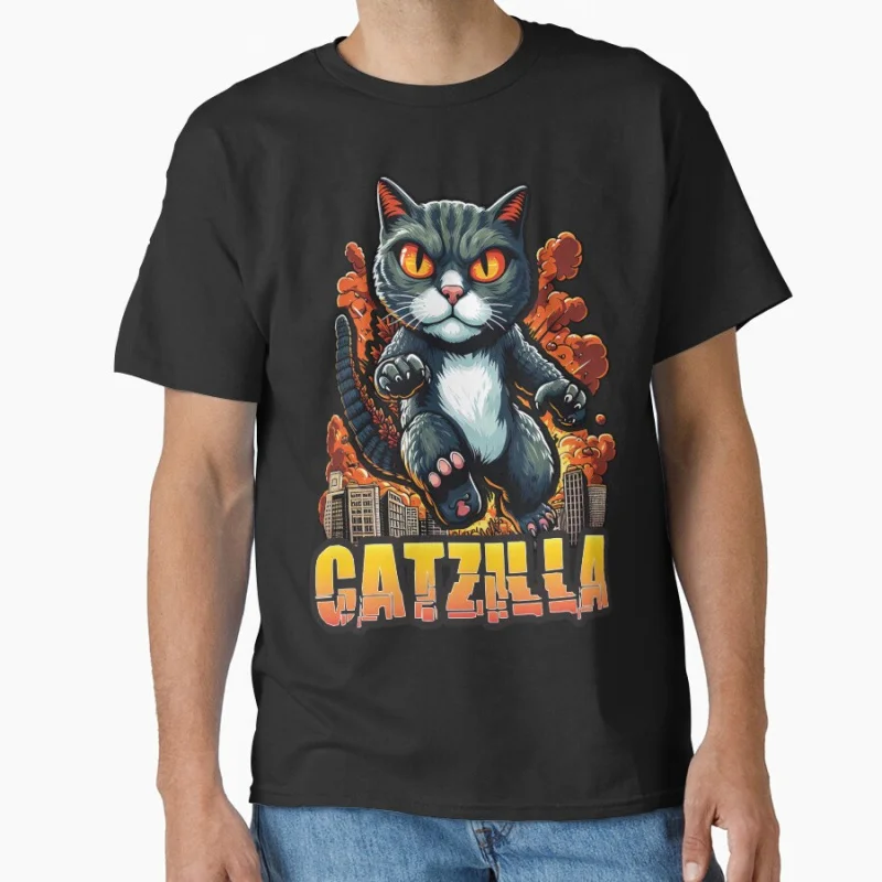 

King of the meowsters Catzilla #0808 Vintage Japanese Monster Anime movie gift T shirt for cat lover Large size Tops