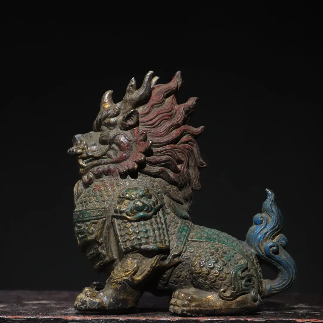Antique Copper Kirin Xiezhi Statue Feng Shui Wealth Home Office Desktop Ornament Creative Gift