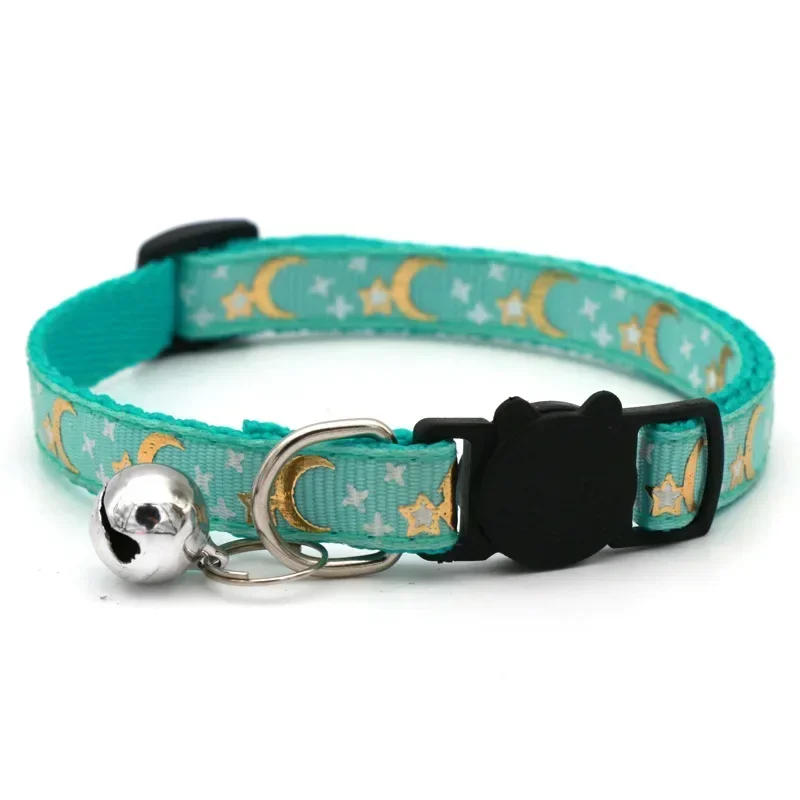 Haustierhalsband für Katzen und Hunde, goldfarben, Sterne und Mond, Haustierhalsband mit Glöckchen und PP-Material, separate Lumineszenz-Sicherheitsschnalle, solide, sicher – Detail 5