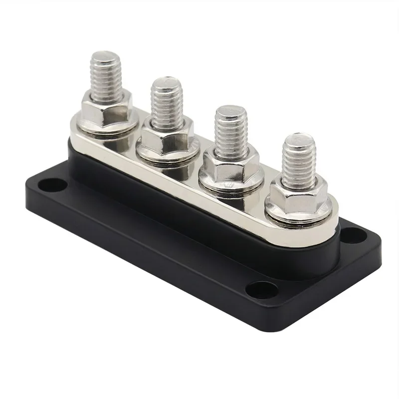 300A Heavy Duty 4x M10 Stud Terminal Busbar Distribution Block Nickel Plated Copper For Marine Solar RV Car DC Power System
