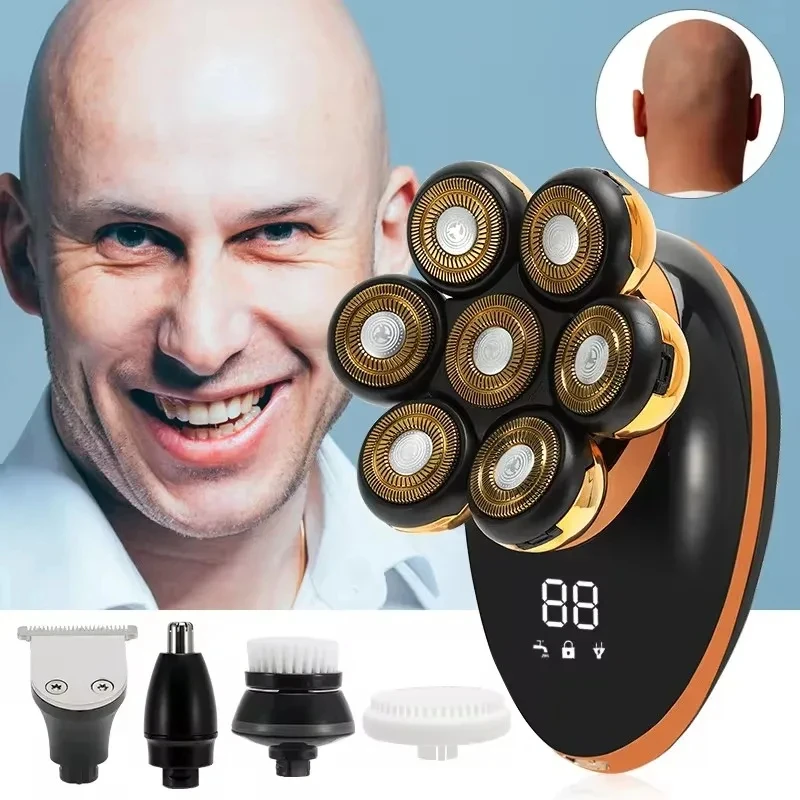 Men 7D Floating Men Electric Shaver Wet Dry Beard Hair Trimmer Electric Razor Rechargeable Bald Head Shaving Machine LCD Display image 5