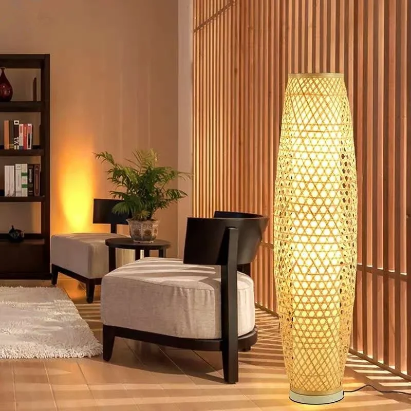 Bamboo Wicker Rattan Shade Vase Floor Lamp Fixture Rustic Asian Japanese Nordic Art Light Abajur Luminaria Fitting Luminaire