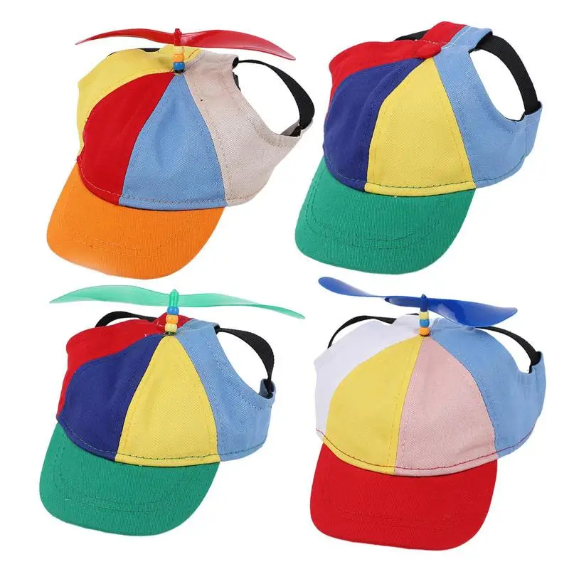 Dog Propeller Hat Pet Outdoor Sports Hats With Ear Holes Dog Hat Rainbow Helicopter Top Hat For Small Dogs Puppy Cats Supplies