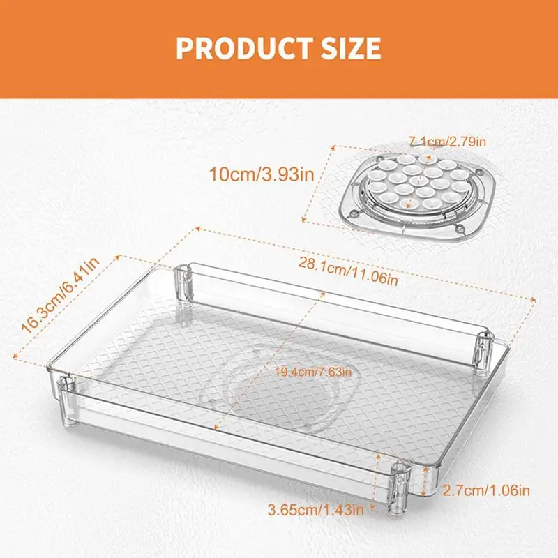 Turntable Organizador para Geladeira, 360 Rotatable Retangle Storage Rack, Clear Kitchen Cabinet