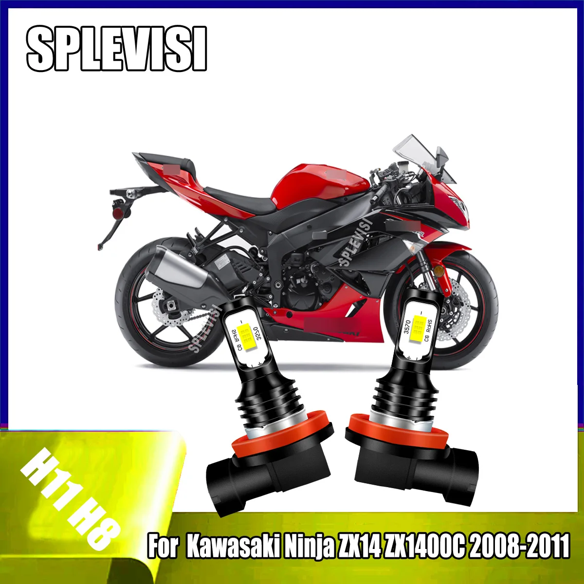 

H11 H8 H9 High Beam Headlight LED Bulbs 12v 6000K -15 Minute Installation For Kawasaki Ninja ZX6R ZX600R 2009 2010 2011 2012