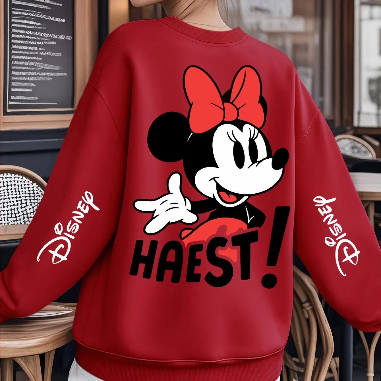 

Свитер-пуловер с Минни Маус Диснея, модный свитер унисекс с круглым вырезом большого размера, осенне-зимний флисовый повседневный уличный свитер