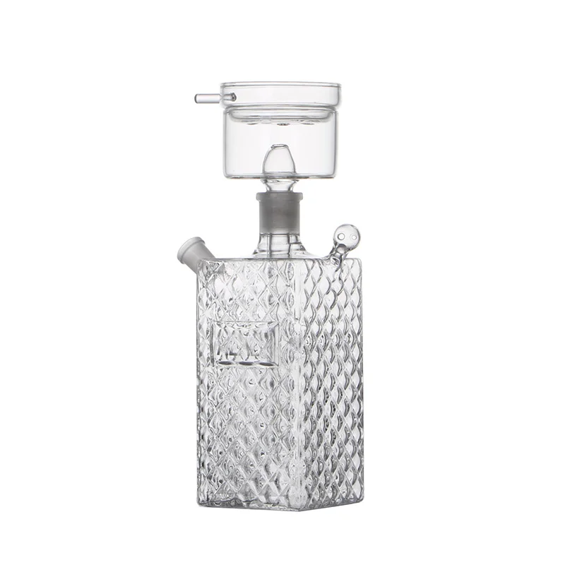 Travel Cube Glass Hookah Set Narguile Sheesha Chicha Nargile Cachimbas Whisky Square Bottle Shisha Big Size Bowl Charcoal Lid