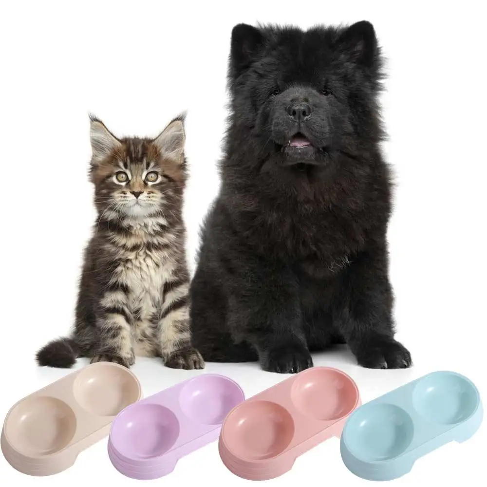 

Style Practical Plastic Pet Accessories Portable Candy Color Dog Food Tray Cat Double Bowl Cat Drinking Bowl Cat Feeding Bowl
