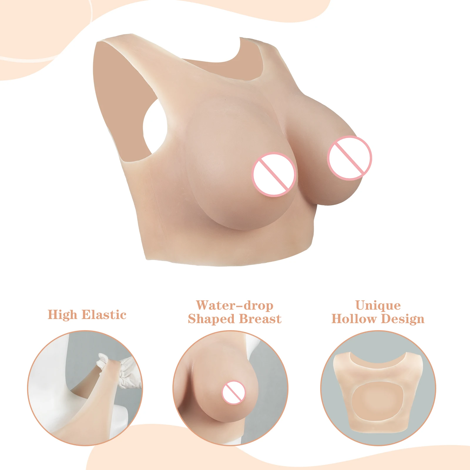 KUMIIHO Realistic Breast Form Cotton Round Neck Hollow Drag Queen Sissy Fake Boobs Transgender Cosplay Fake Breast Forms