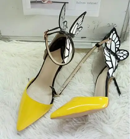 Pink Gorgeous Colorful Butterfly Stiletto High Heels Sandals Shoes Open Toe Sexy Fashion Pumps Shoes Angel Wings Leather Shoes