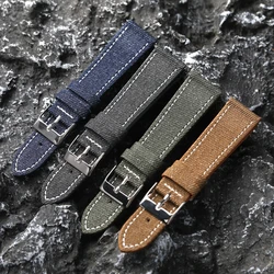 Handmade Denim Laminated Leather Strap 18 19 20 22MM Quick Release Soft Vintage Bracelet Blue Green Brown Ultra Thin Watchband