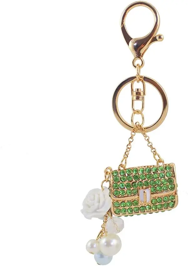 

One Pack Cute Simulated Pearl Crystal Camellia Chain Bag Rhinestone Car Keychain Ring Chain Gift Bag Buckle Holder
