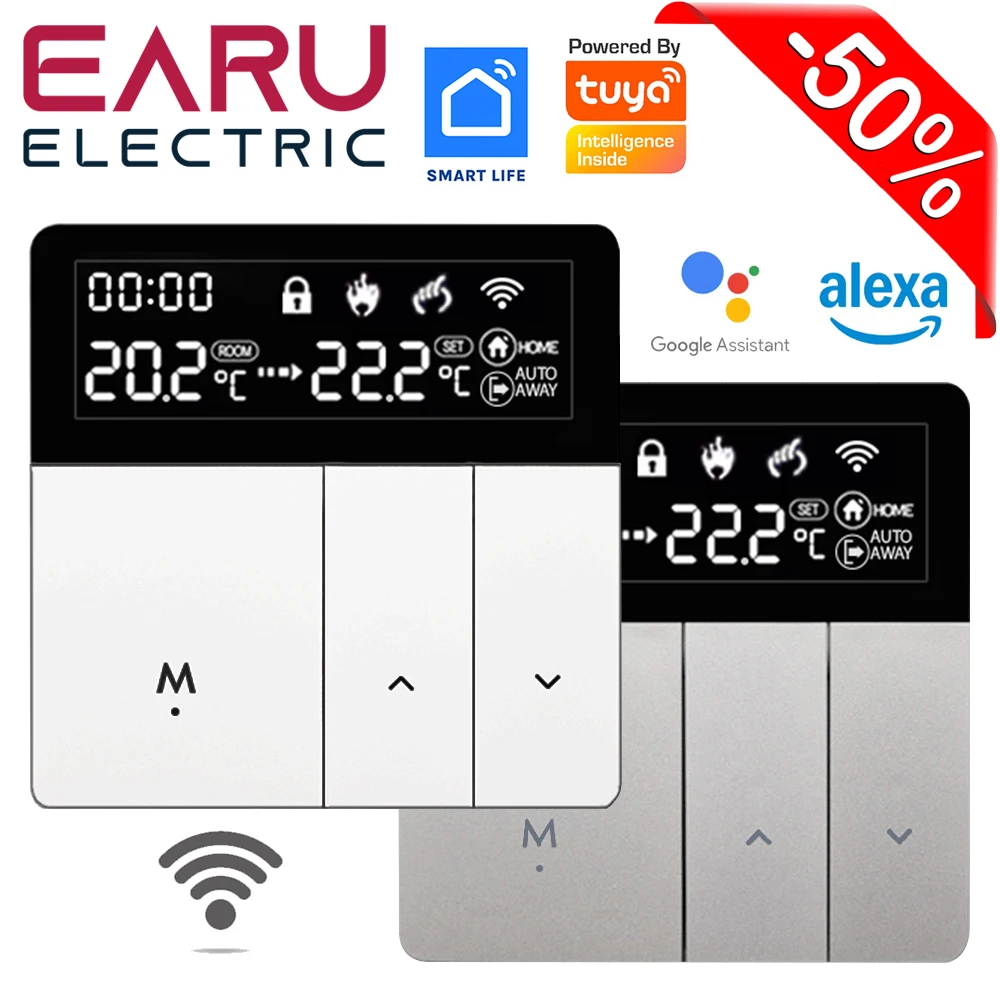 

Умный термостат Tuya Wi-Fi, регулятор температуры, электрический подогрев пола, водяной газовый котел, работает Alexa Google Home, Яндекс Алиса