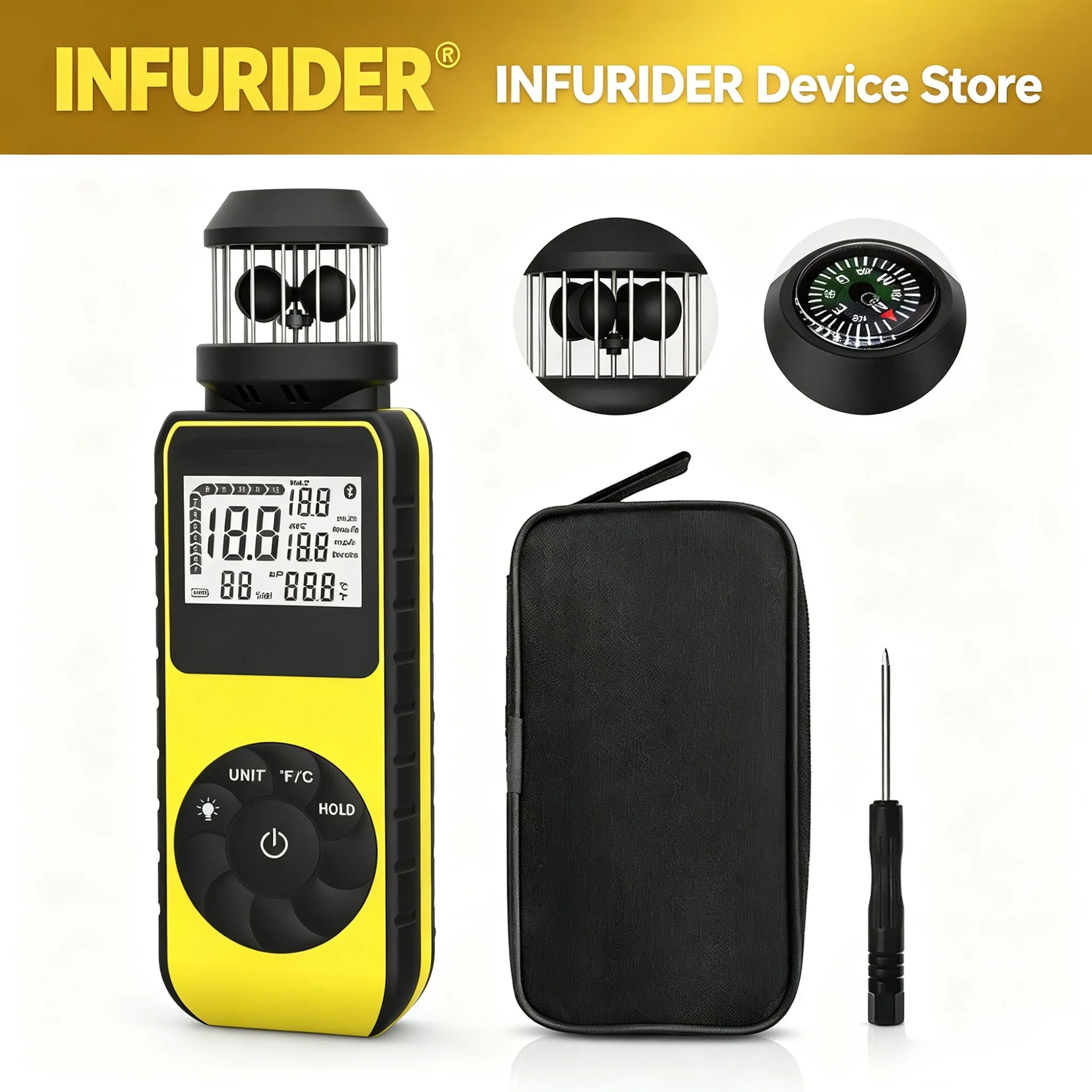 Anemometer 0.7-42 M/s Handheld Wind Speed Meter 1.5-93 MPH with Tripod Mount MAX/AVG Backlight for Outdoor