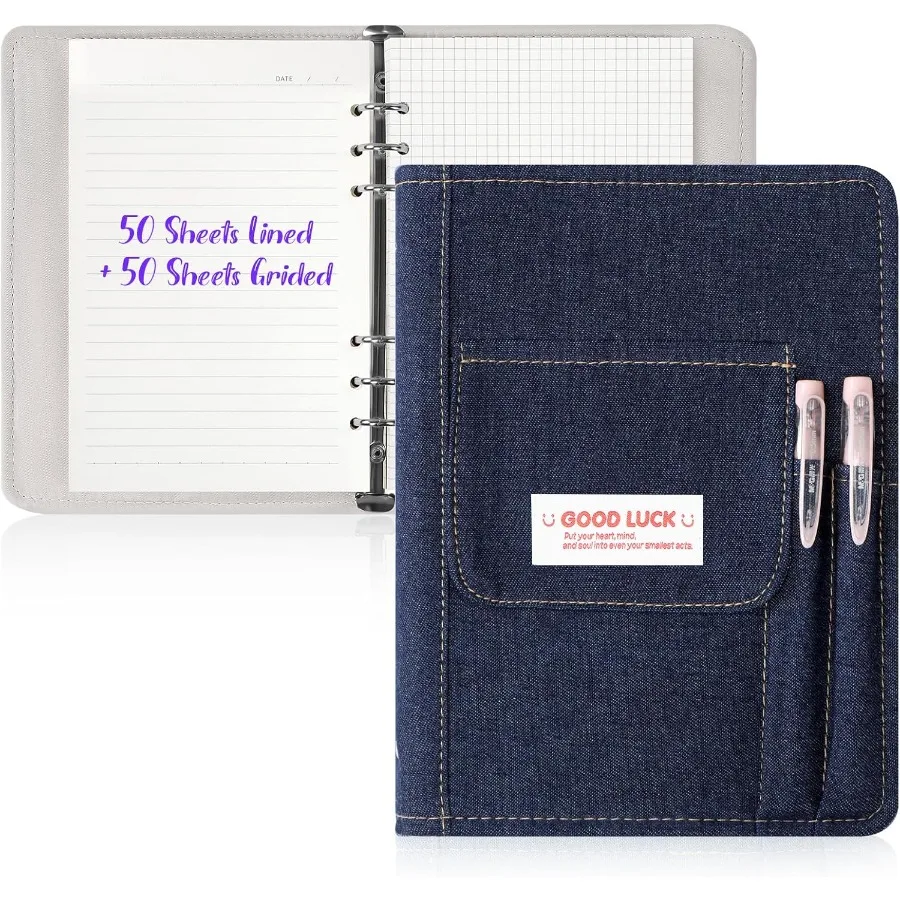 A5 Refillable Notebook Binder A5 Denim 6 Ring Binder Cover with 100 Sheet Filler Paper Y2K Persol Jourl Notebook for Girls n Sc