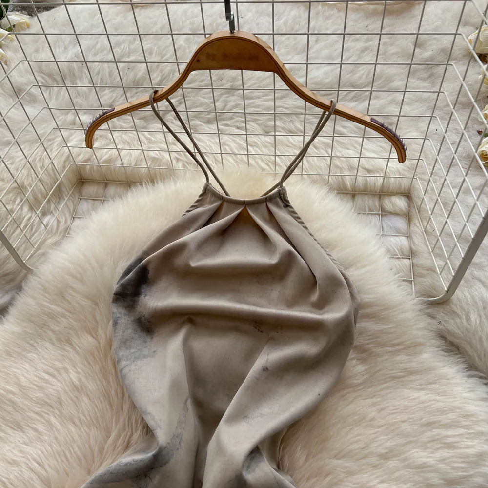 أنيقة خمر مثير الساتان طباعة عارية الذراعين الجنية فستان طويل المرأة بوهو فستان الشمس فساتين الحفل