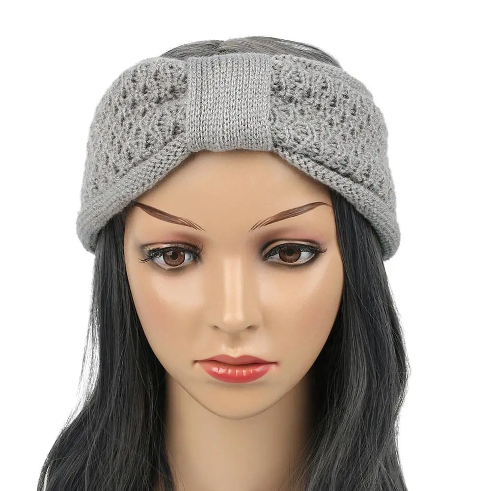 Gruby, szydełkowy turban, opaska na głowę z falowanymi brzegami, kokardami, skręcana opaska do włosów, pluszowa, dzianinowa opaska na głowę, akcesoria do włosów, szeroka osłona na głowę.