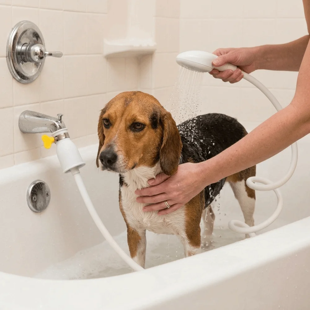 Solid Resin Build Body Pet Shower Sprayer Plug-in Mount Type Extended Hose Length Quick Connect Nozzle Adjustable Water Flow