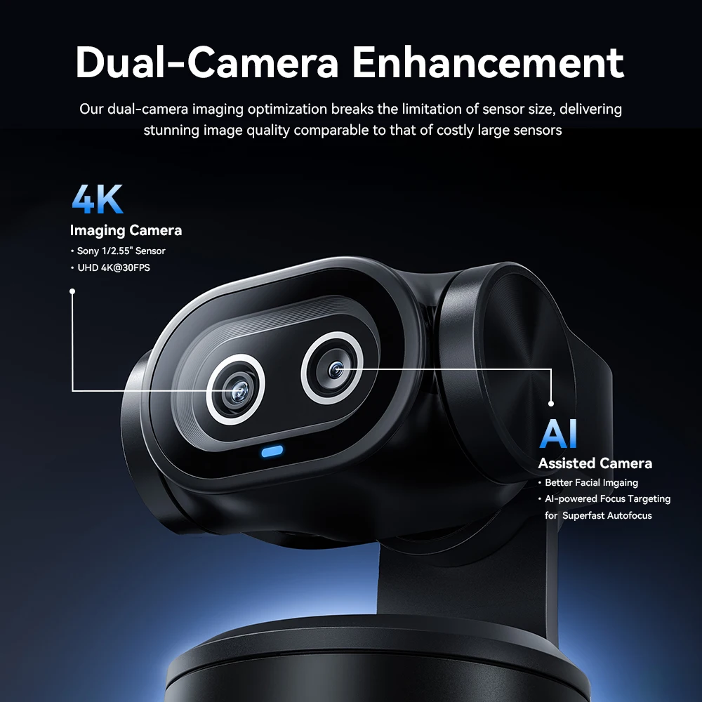 4K Webcam PTZ Web Camera Gesture Control Autofocus AI Tracking Video Camera for Streaming EMEET PIXY Dual-Camera With SonySensor