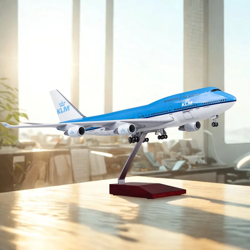 

1/157 Scale Plane 747 KLM Royal Airlines Resin Diecast Airplanes with LED Light(Touch or Sound Control) for Decoration or Displa