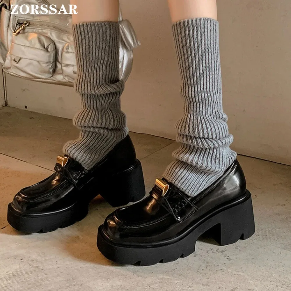 

Women Loafers 2024 Spring Metal Button Black Platform Women's Shoes Fashion JK Lolita Soft Soled Student Office Leather Shoes