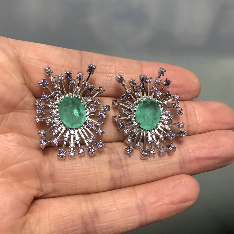 Bilincolor Green and Purple Fireworks Flower Cute Stud Earring for Women