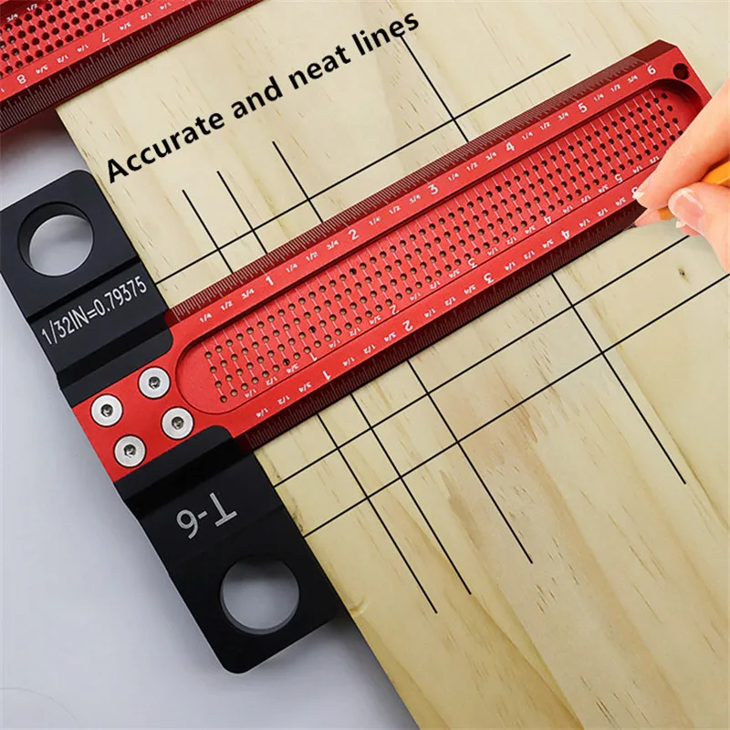 6/12 INCH Woodworking Scribe T-type Square Hole Scribing Ruler Crossed-out Line Drawing Marking Gauge Carpenter Measuring Tool