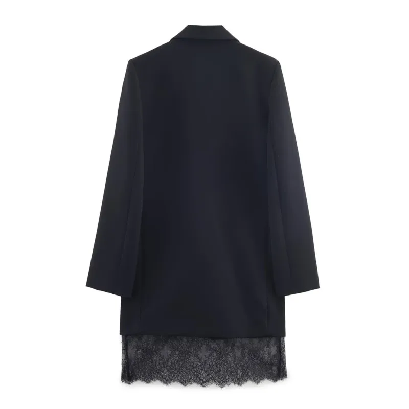 Primavera otoño mujer encaje Blazer vestido Casual solapa cuello manga larga bolsillo mujer vestido moda mujer vestido de fiesta