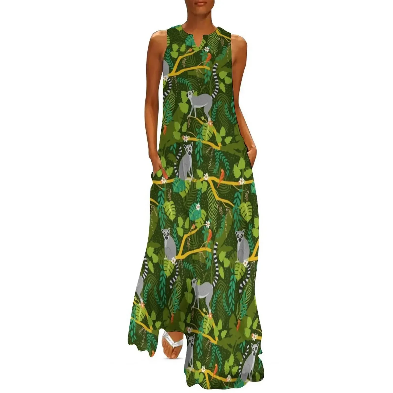 

Lemurs in a Green Jungle Long Dress women long dresses Women dresses summer summer outfits for women 2025 Long dresses Dress