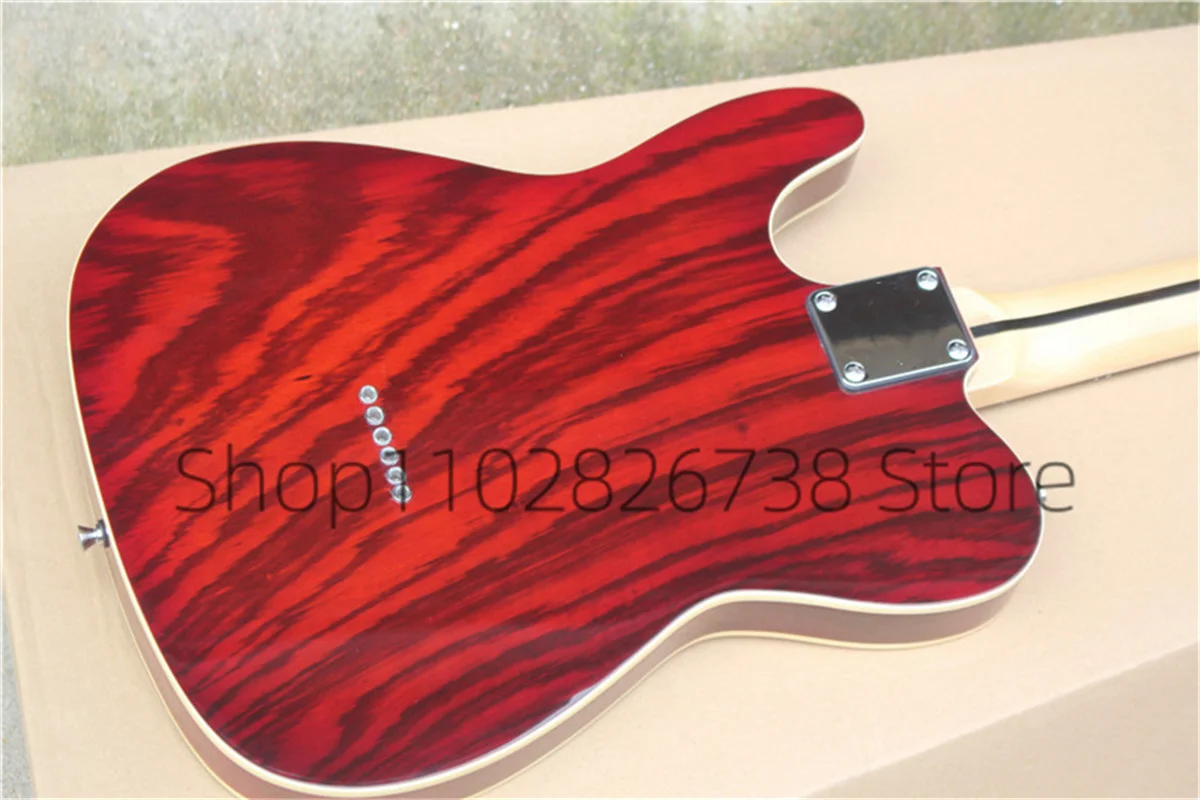 Classic Red Electric Guitar Te Guitar Zebra-stripe Body Maple Neck Black Guard Fixed Bridge  Factory Custom