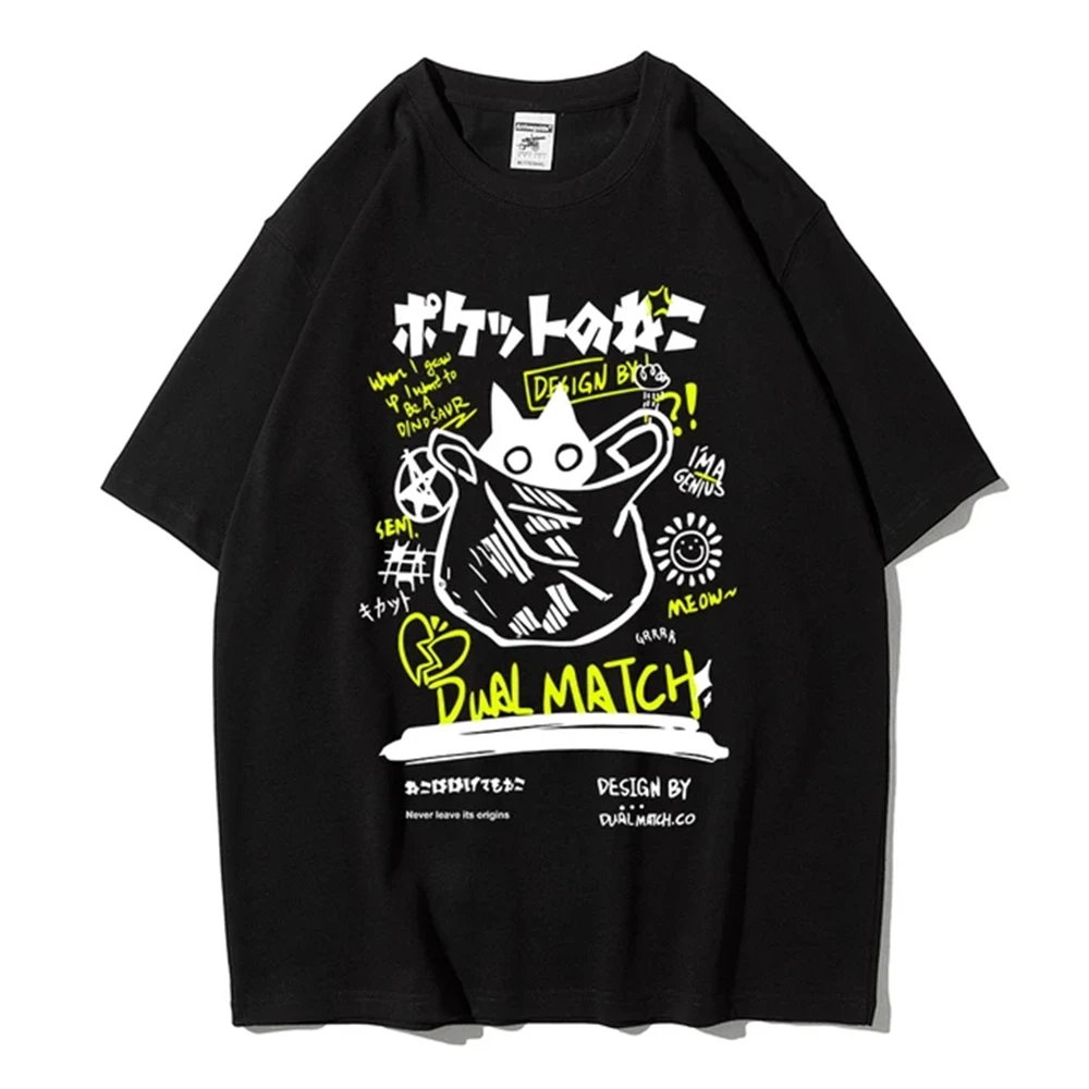

CX Men Women Cartoon T-Shirts 2025 Summer Harajuku Kawaii Cat Printed Short Sleeve Tees Couple Streetwear Loose Clothes Y2K