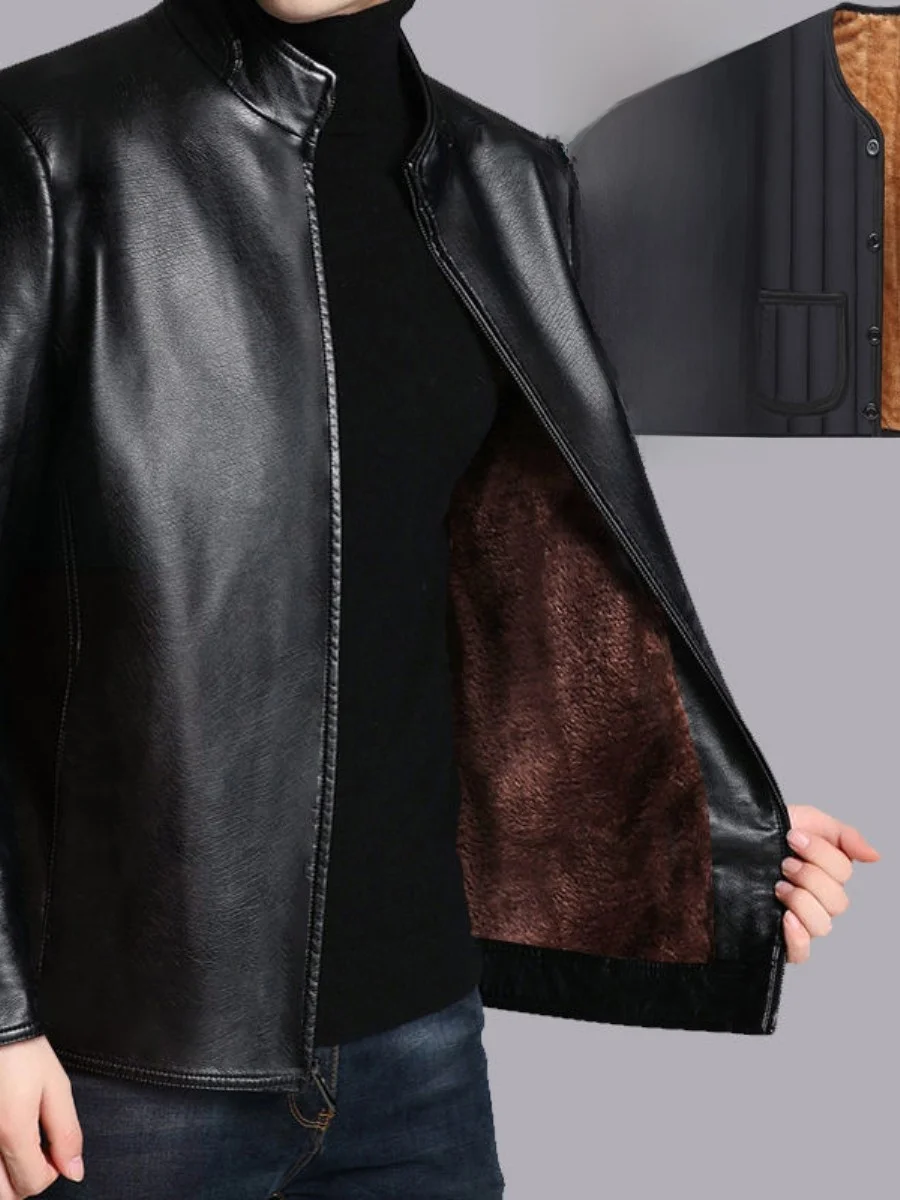 

Зимняя утепленная мужская кожаная куртка Haining с флисовой подкладкой для мужчин среднего и старшего возраста, модная городская модель с длинными рукавами