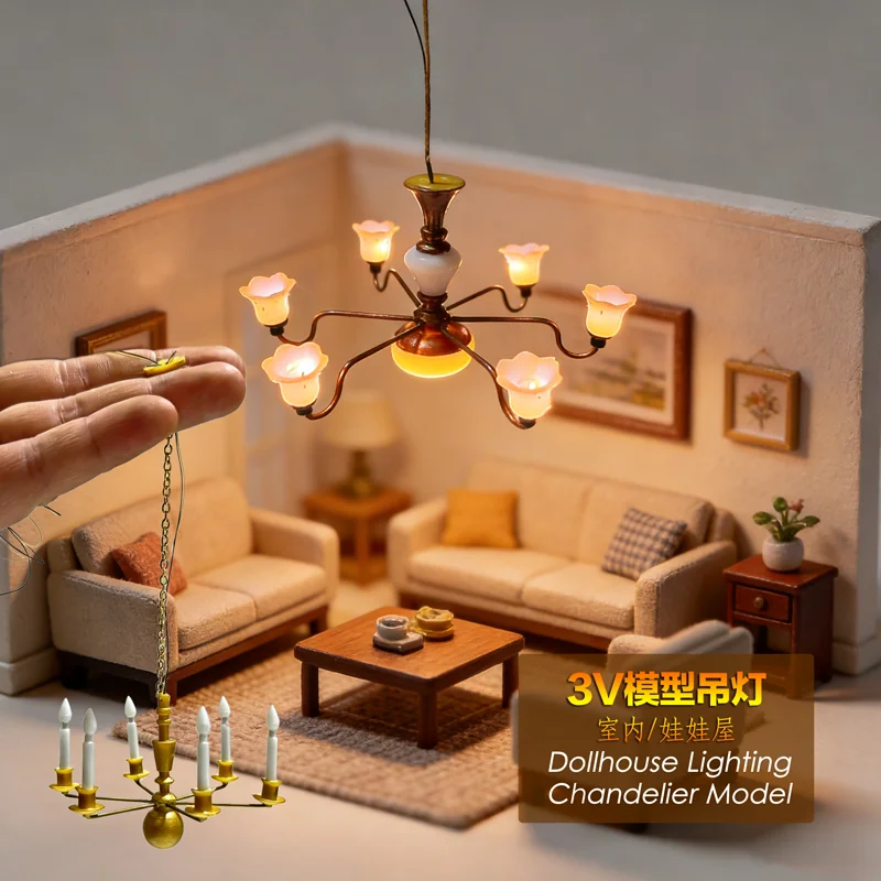 

Миниатюрная модель люстры в масштабе 1/25 для декора интерьера, освещение для гостиной, потолочный светильник в европейском стиле, модель для кукольного домика
