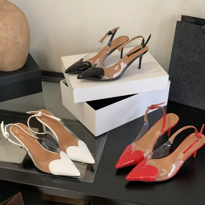 

Элегантные туфли-лодочки на высоком каблуке из прозрачного ПВХ с острым носком, женские туфли 2025, черные, белые, красные туфли, роскошные дизайнерские туфли-лодочки