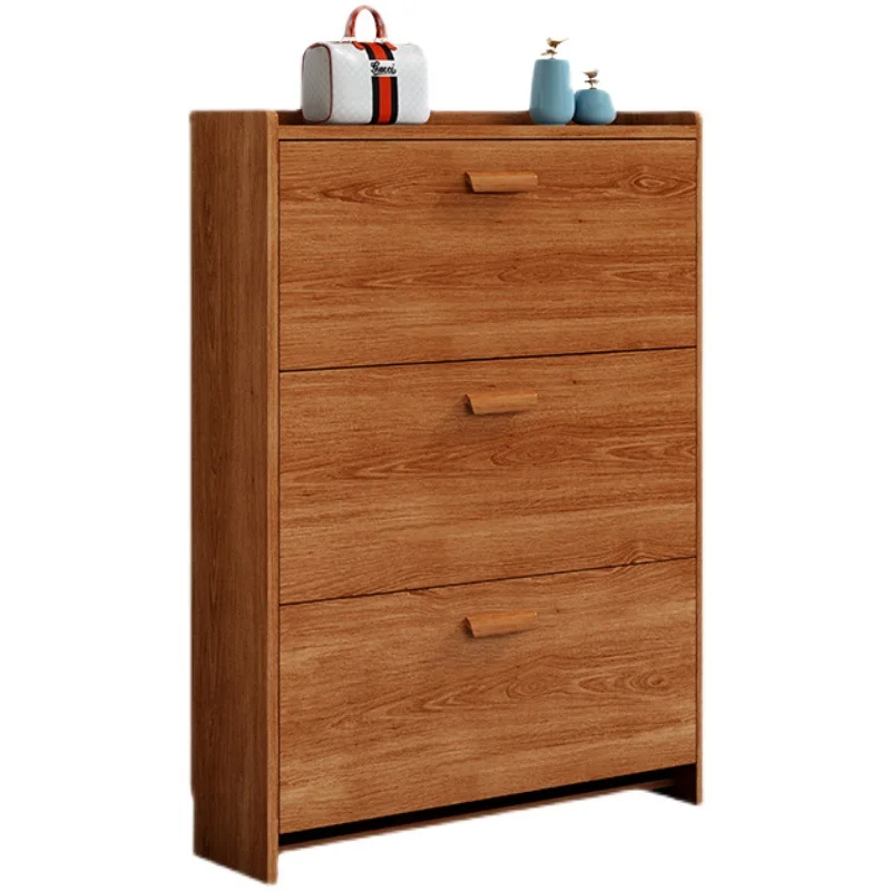 

Ultra-thin 17cm tipping bucket shoe cabinet Modern foyer cabinet Simple and mical solid wood color Door space saving household